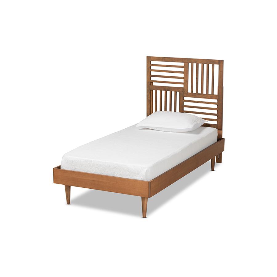 Romy Modern and Contemporary Walnut Brown Finished Wood Twin Size Platform Bed. Picture 1