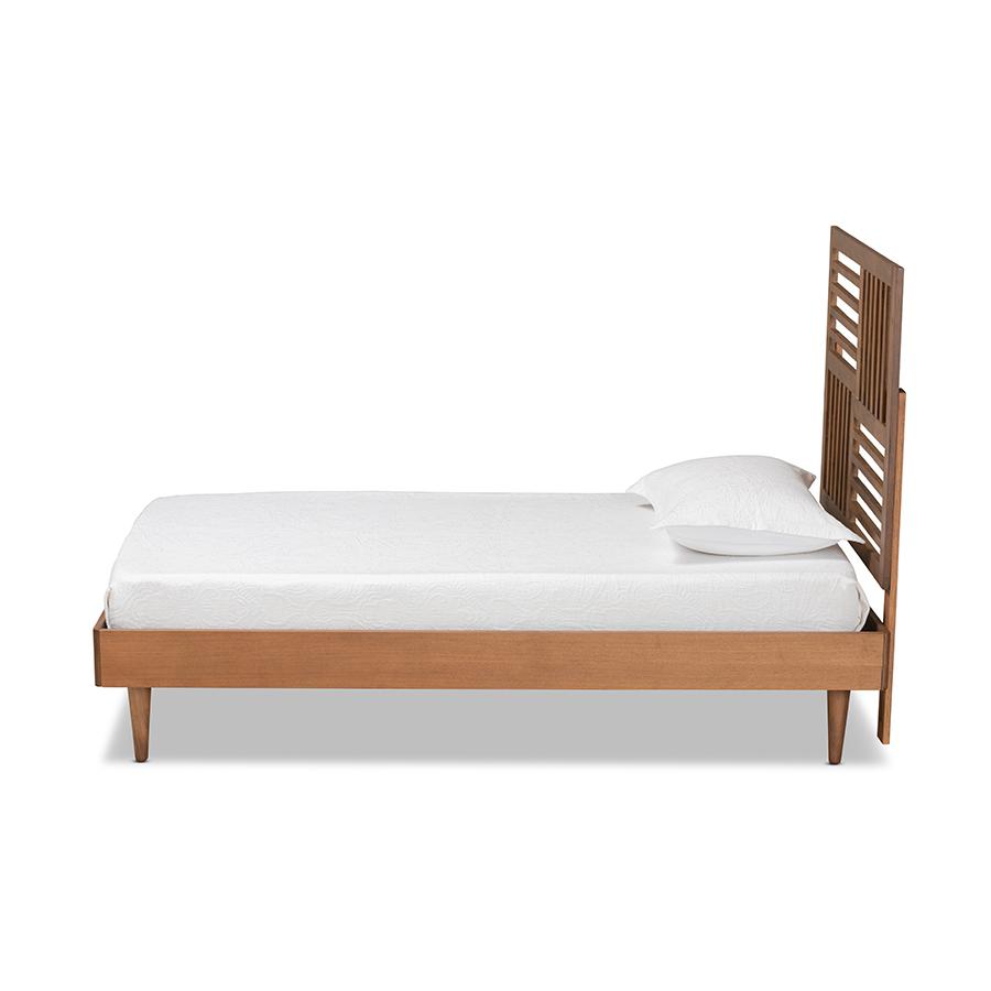 Romy Modern and Contemporary Walnut Brown Finished Wood Twin Size Platform Bed. Picture 2