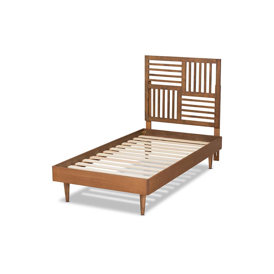 Romy Modern and Contemporary Walnut Brown Finished Wood Twin Size Platform Bed. Picture 3