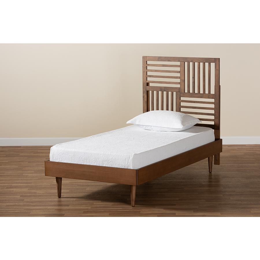 Romy Modern and Contemporary Walnut Brown Finished Wood Twin Size Platform Bed. Picture 7