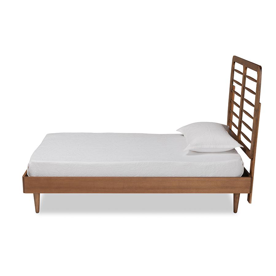 Rayna Mid-Century Modern Walnut Brown Finished Wood Twin Size Platform Bed. Picture 2