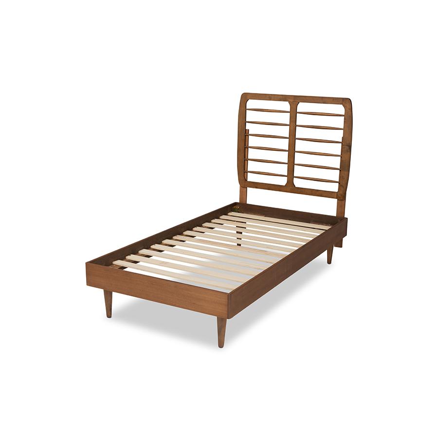 Rayna Mid-Century Modern Walnut Brown Finished Wood Twin Size Platform Bed. Picture 3