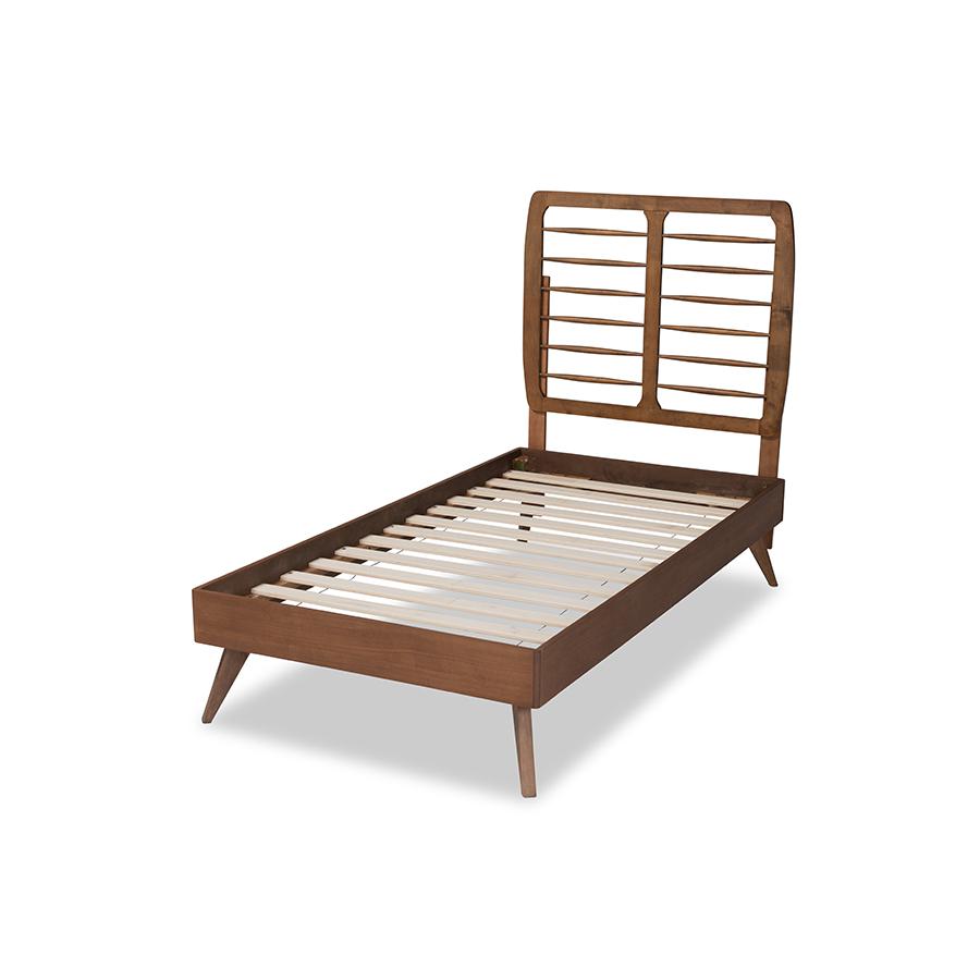 Baxton Studio Yana Mid-Century Modern Walnut Brown Finished Wood Twin Size Platform Bed. Picture 3