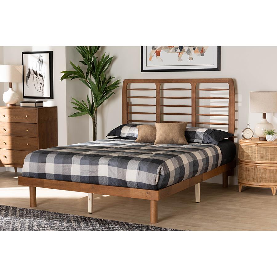 Petra Mid-Century Modern Ash Walnut Finished Wood Full Size Platform Bed. Picture 6
