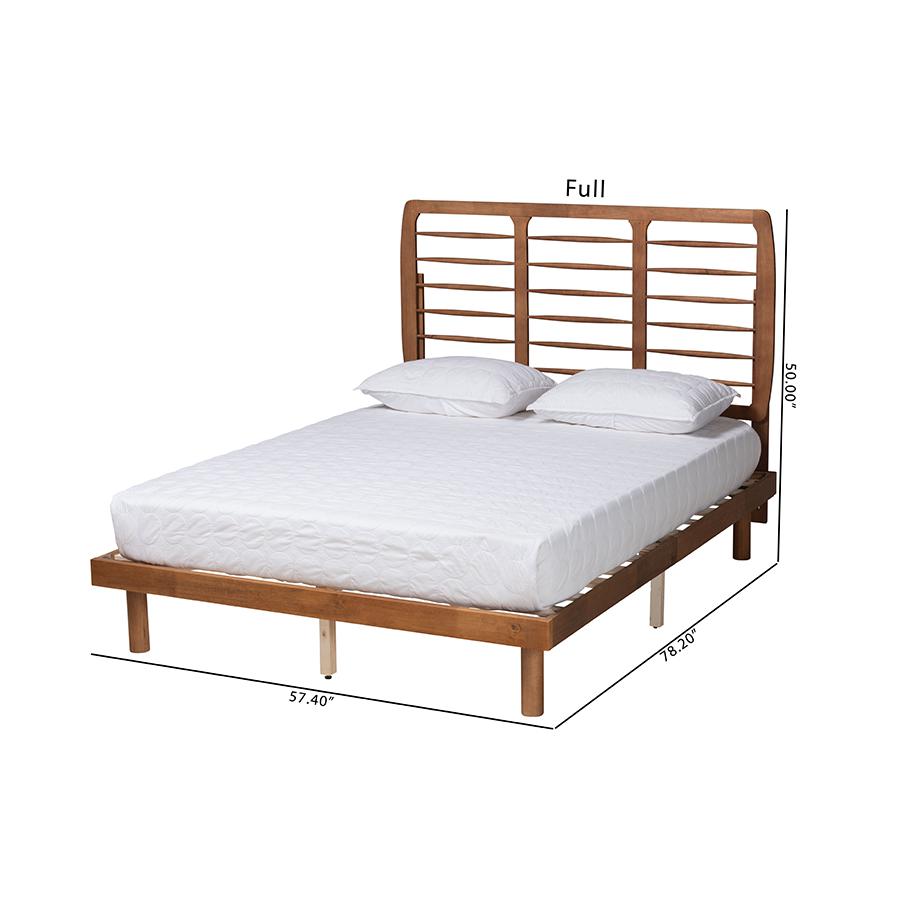 Petra Mid-Century Modern Ash Walnut Finished Wood Full Size Platform Bed. Picture 8