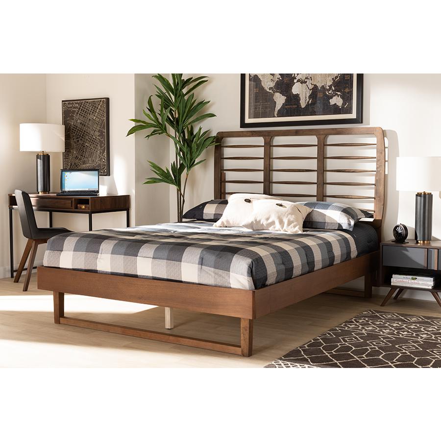 Lucie Modern and Contemporary Walnut Brown Finished Wood Full Size Platform Bed. Picture 6