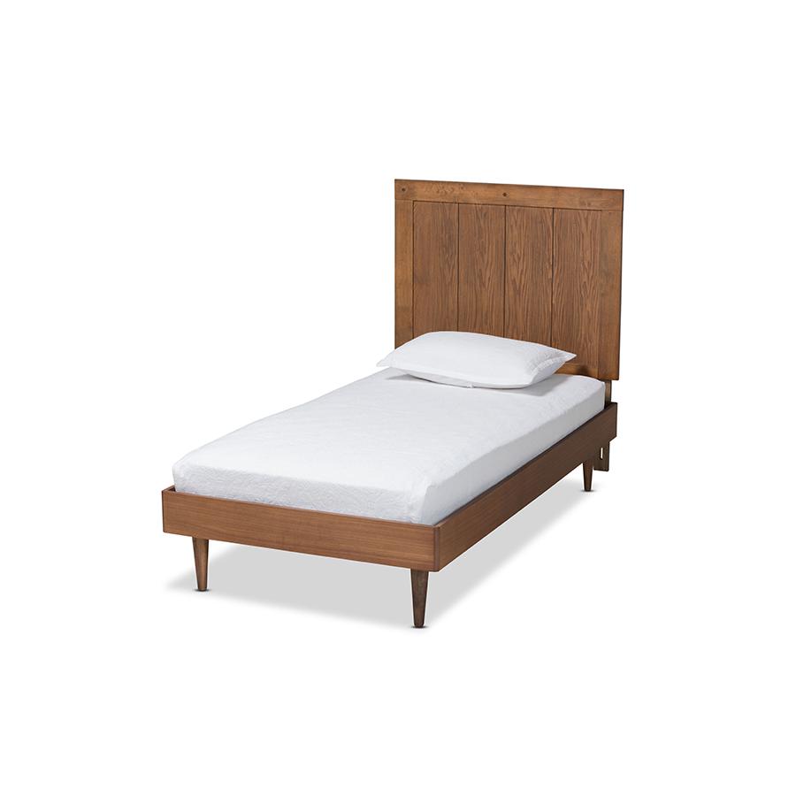 Transitional Ash Walnut Finished Wood Twin Size Platform Bed. Picture 1