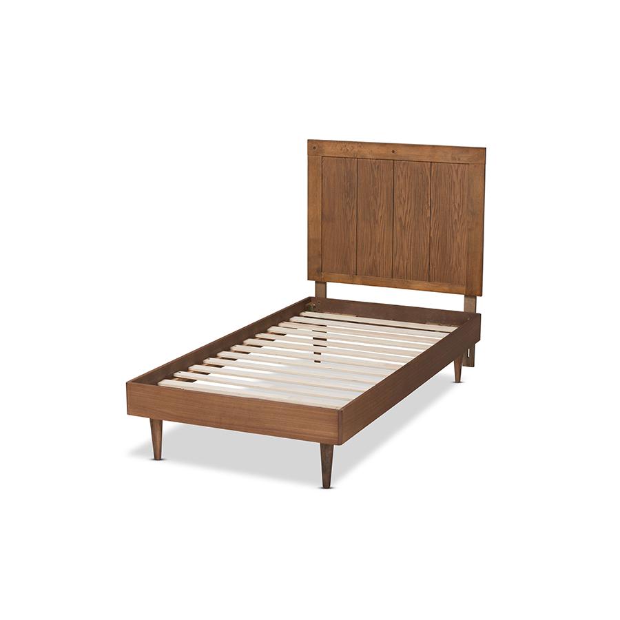 Transitional Ash Walnut Finished Wood Twin Size Platform Bed. Picture 3