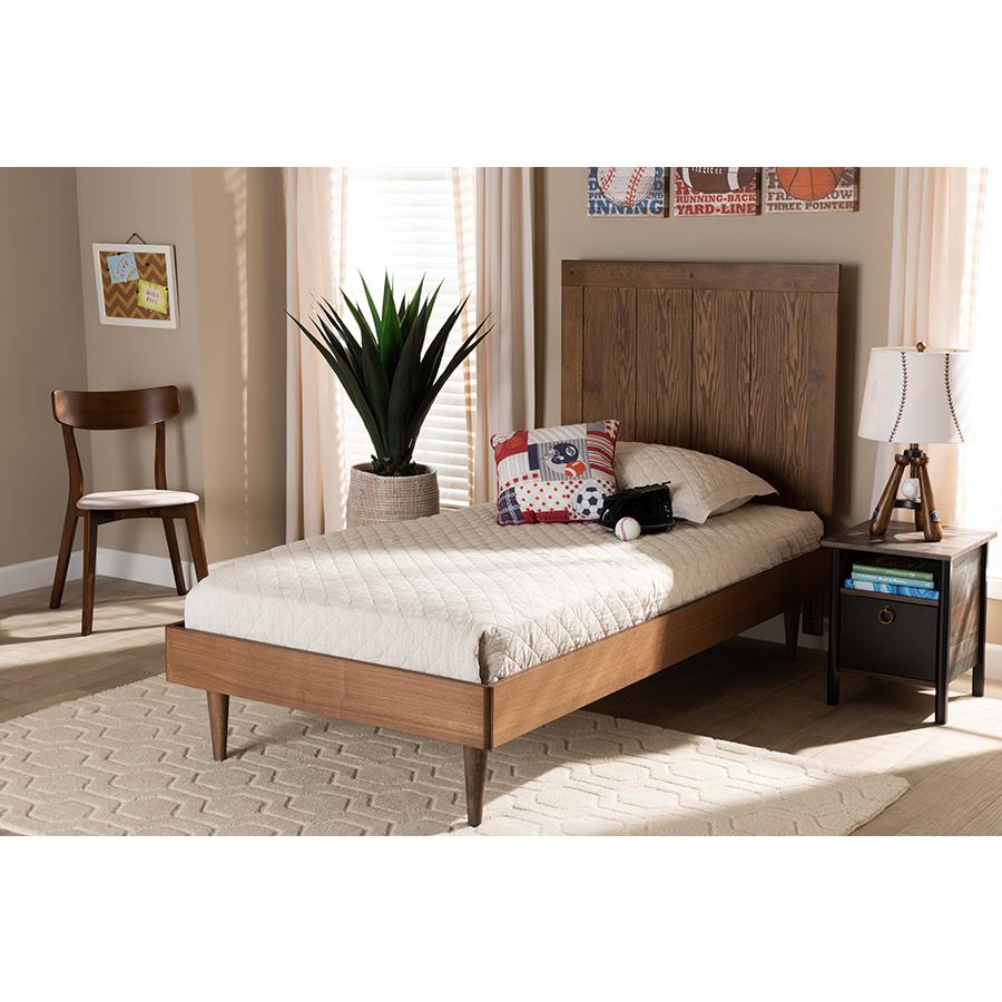 Transitional Ash Walnut Finished Wood Twin Size Platform Bed. Picture 6