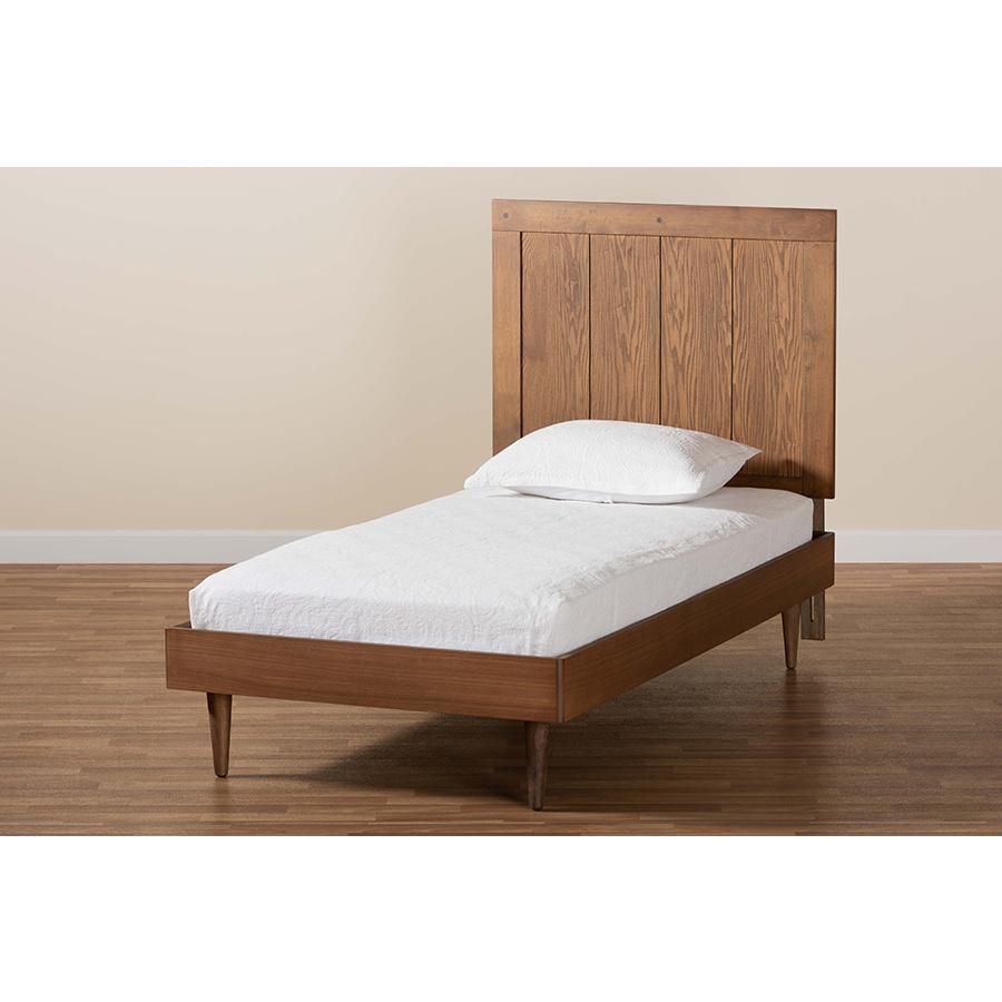 Transitional Ash Walnut Finished Wood Twin Size Platform Bed. Picture 7