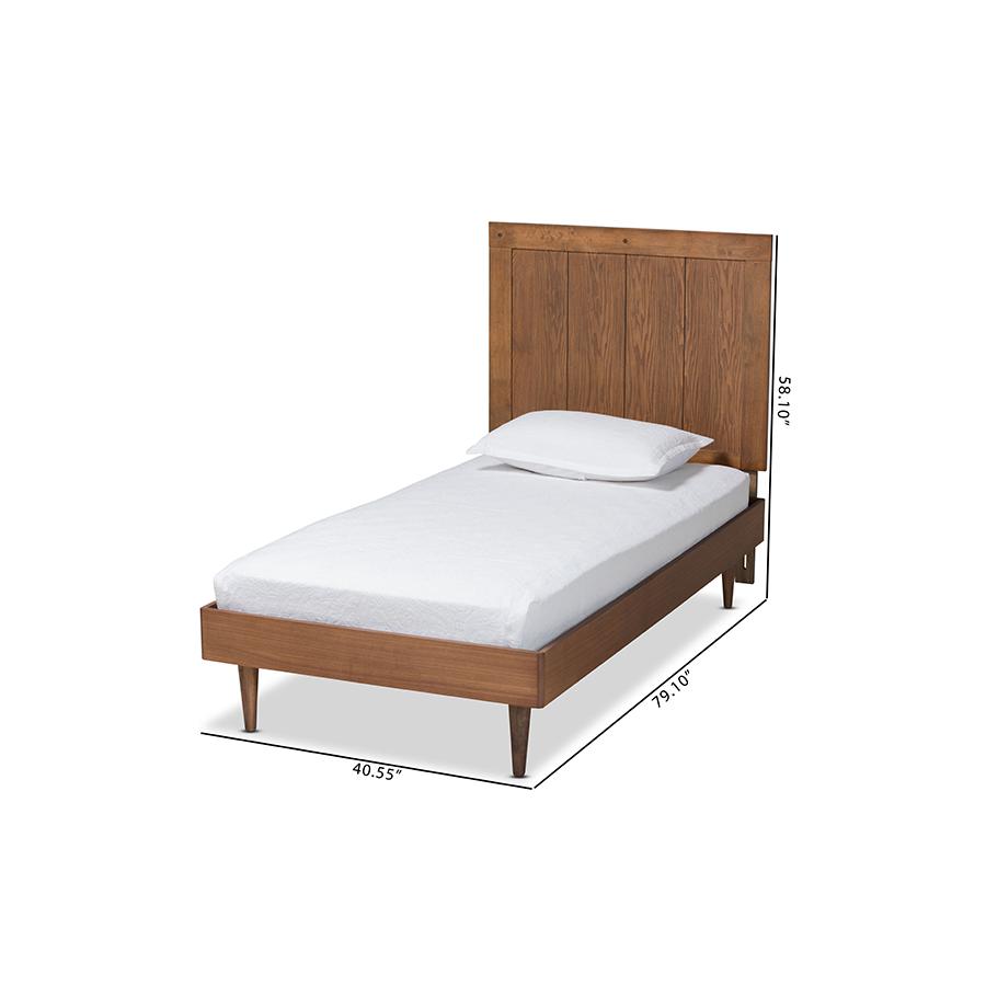 Transitional Ash Walnut Finished Wood Twin Size Platform Bed. Picture 8