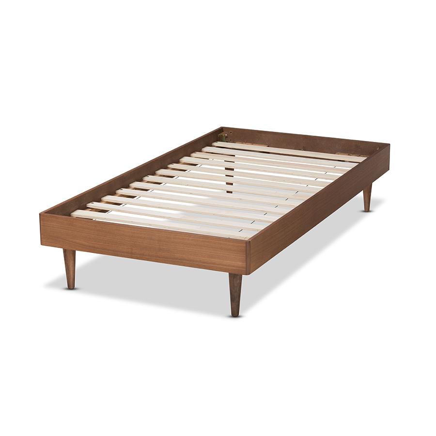 Rina Mid-Century Modern Ash Walnut Finished Wood Twin Size Platform Bed Frame. Picture 3