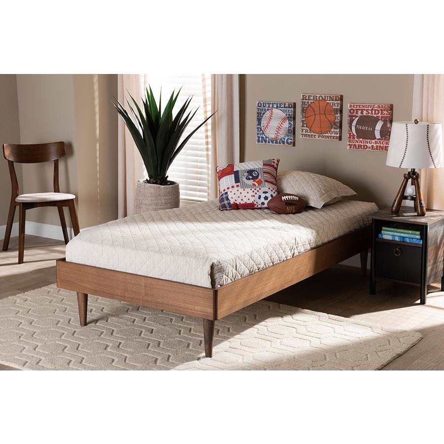 Rina Mid-Century Modern Ash Walnut Finished Wood Twin Size Platform Bed Frame. Picture 5