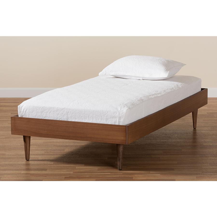 Rina Mid-Century Modern Ash Walnut Finished Wood Twin Size Platform Bed Frame. Picture 6