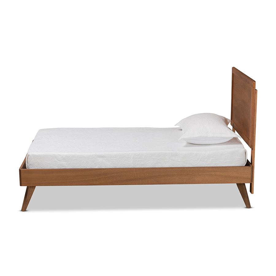 Jiro Mid-Century Modern Walnut Brown Finished Wood Twin Size Platform Bed. Picture 2