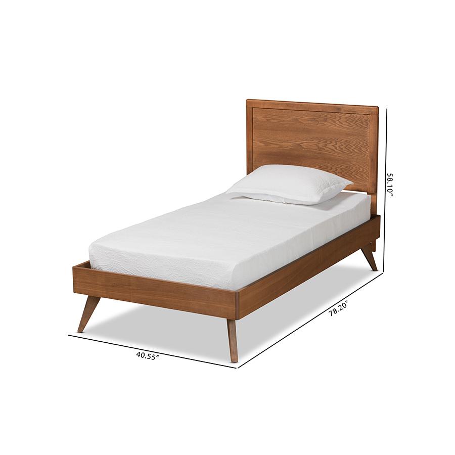 Jiro Mid-Century Modern Walnut Brown Finished Wood Twin Size Platform Bed. Picture 8