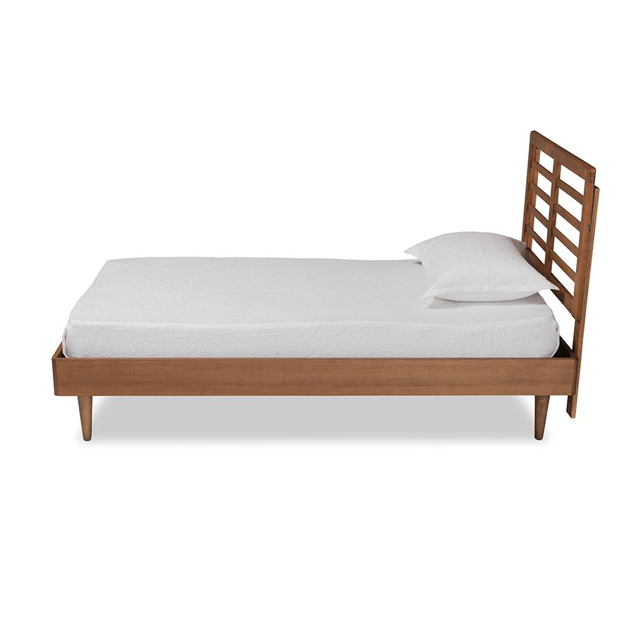 Delia Mid-Century Modern Walnut Brown Finished Wood Twin Size Platform Bed. Picture 2