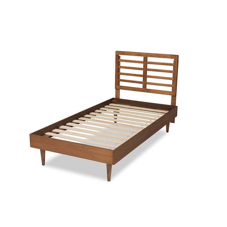 Delia Mid-Century Modern Walnut Brown Finished Wood Twin Size Platform Bed. Picture 3