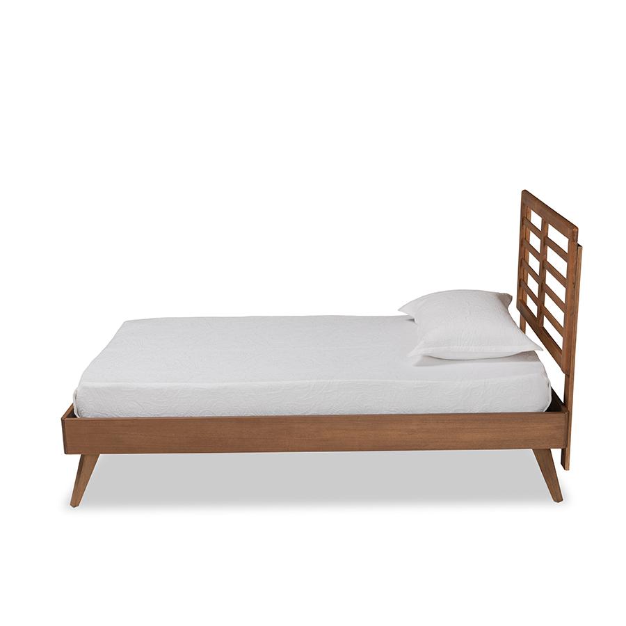 Eris Mid-Century Modern Walnut Brown Finished Wood Twin Size Platform Bed. Picture 2