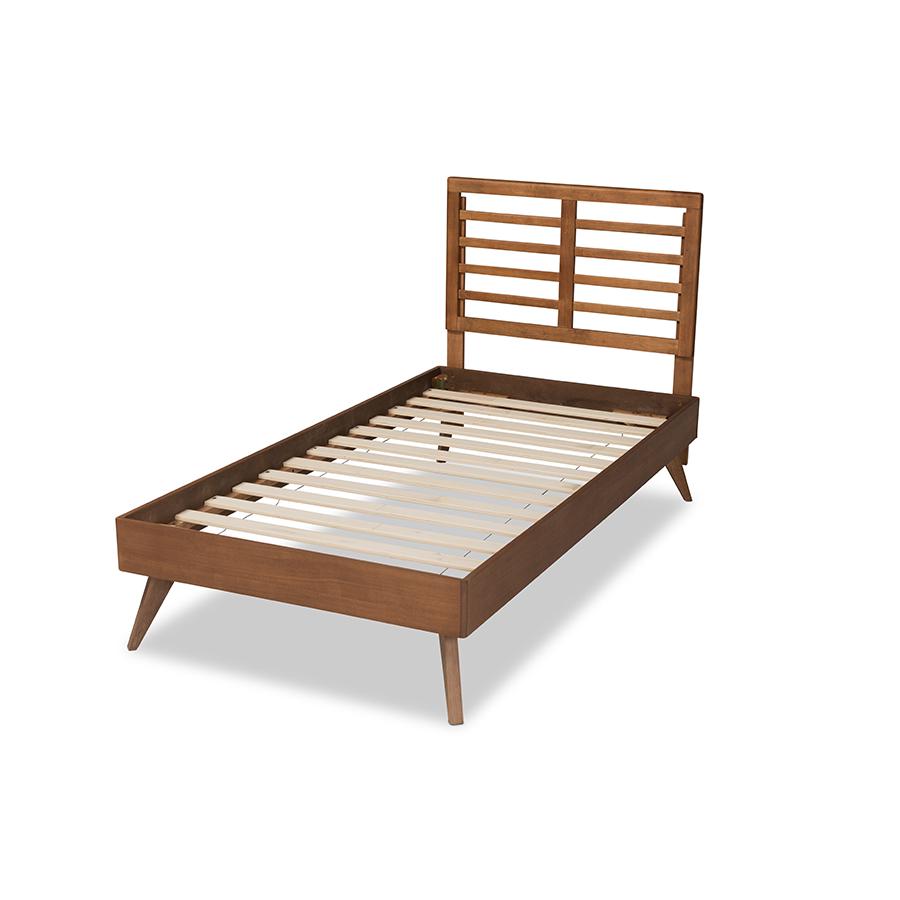 Eris Mid-Century Modern Walnut Brown Finished Wood Twin Size Platform Bed. Picture 3