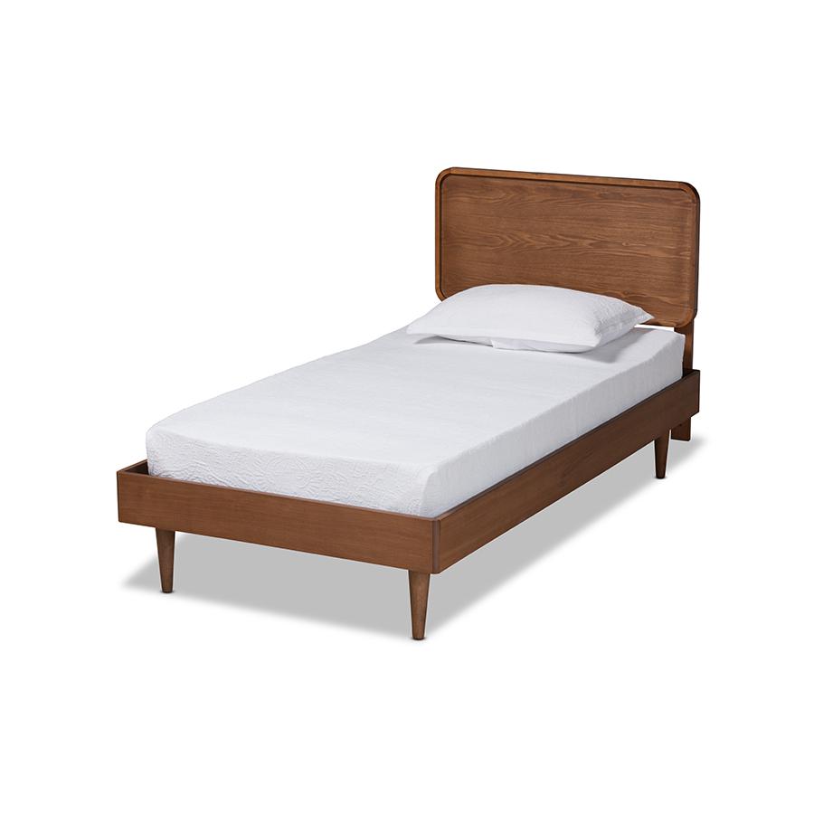 Transitional Walnut Brown Finished Wood Twin Size Platform Bed. Picture 1
