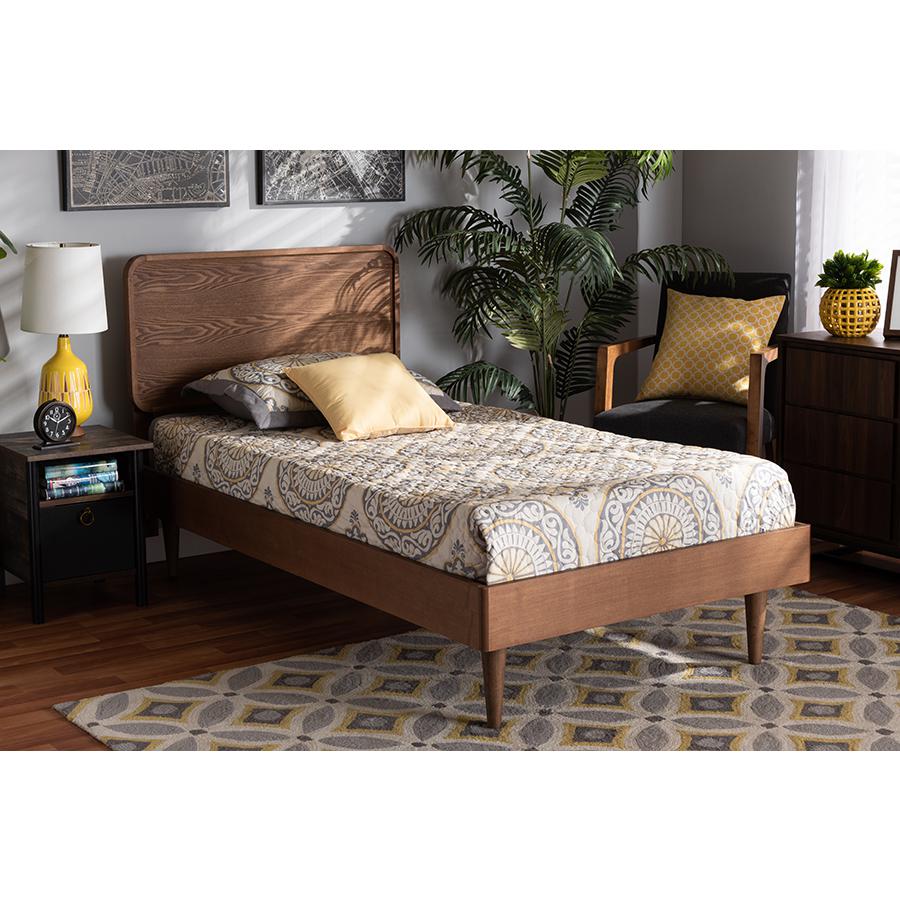 Transitional Walnut Brown Finished Wood Twin Size Platform Bed. Picture 6
