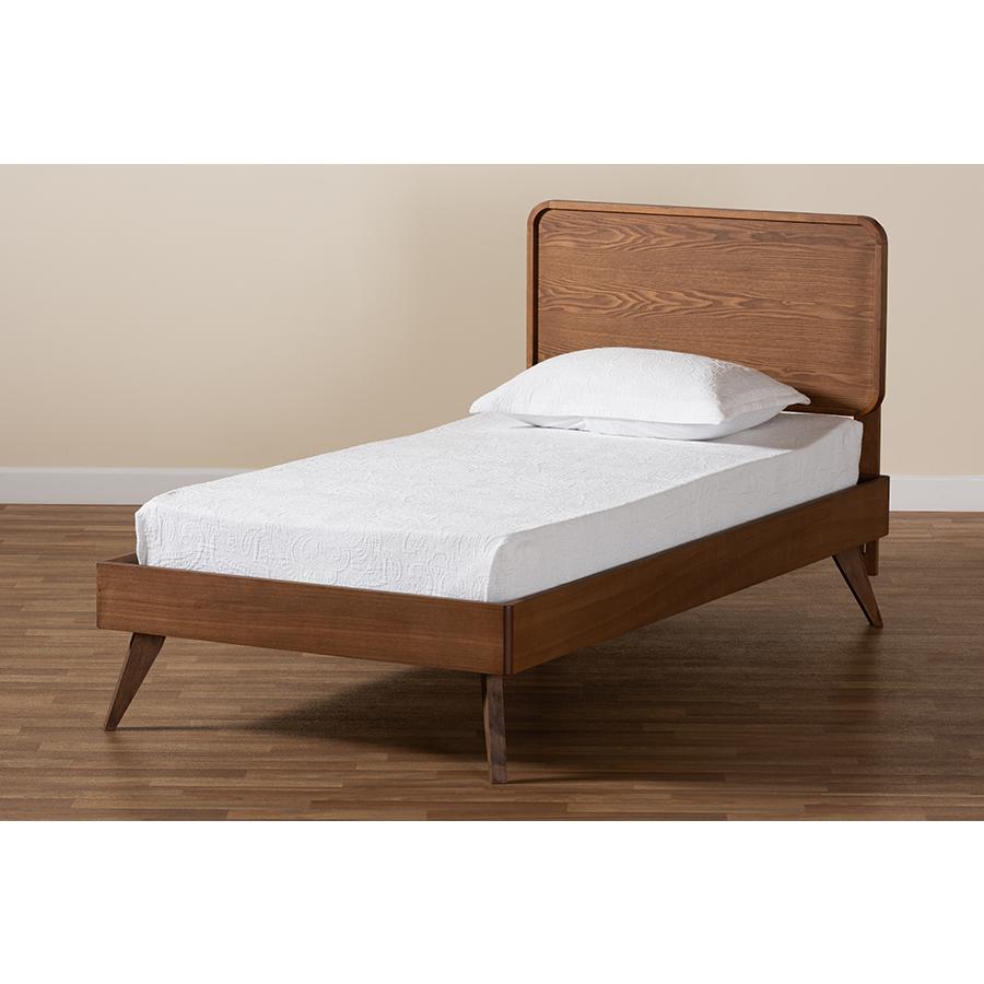 Transitional Walnut Brown Finished Wood Twin Size Platform Bed. Picture 7