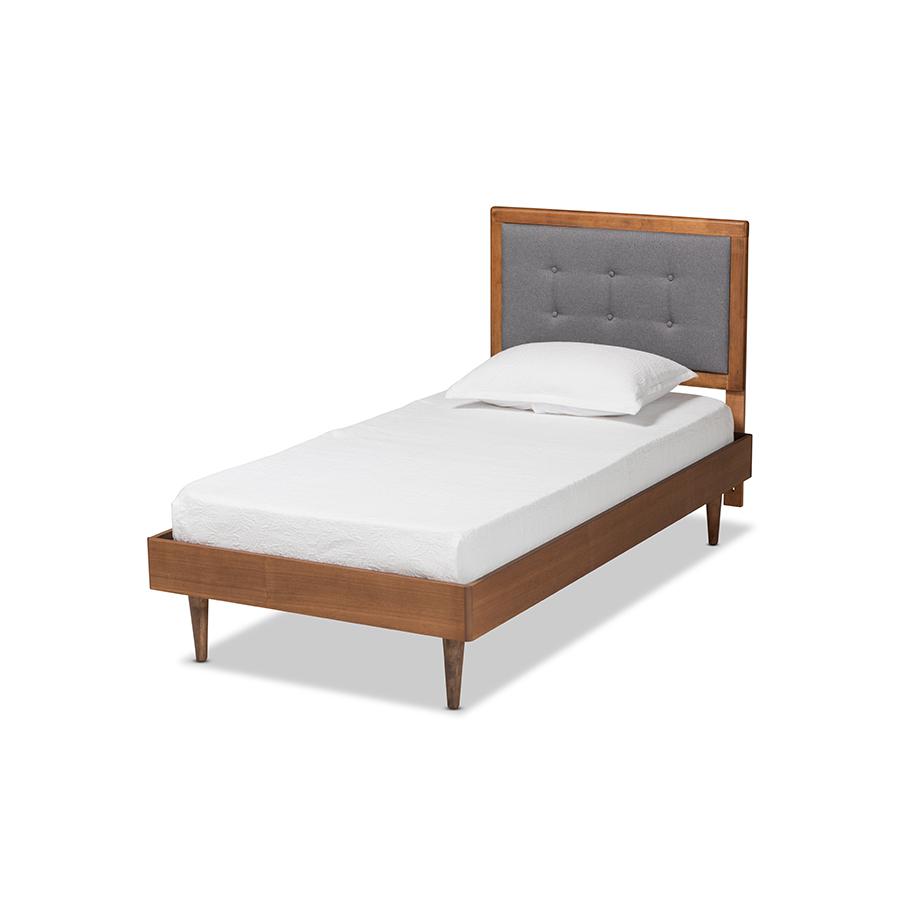 Walnut Brown Finished Wood Twin Size Platform Bed. Picture 1