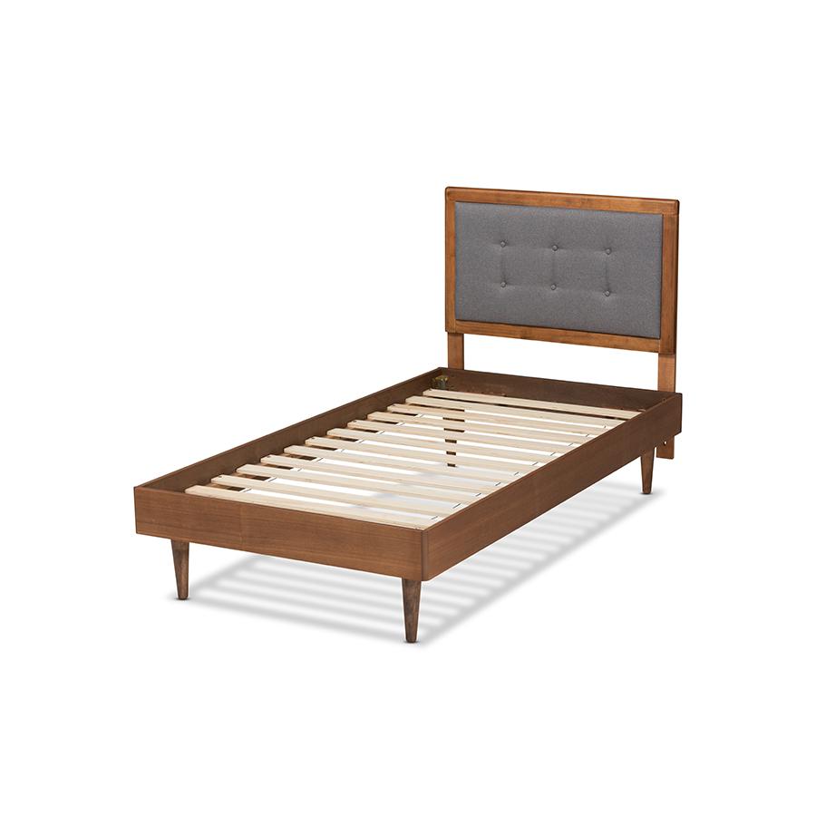 Walnut Brown Finished Wood Twin Size Platform Bed. Picture 3