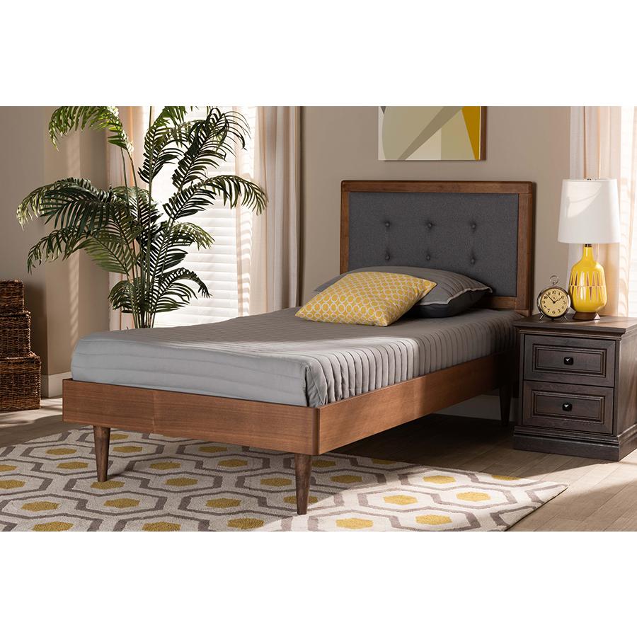 Walnut Brown Finished Wood Twin Size Platform Bed. Picture 6