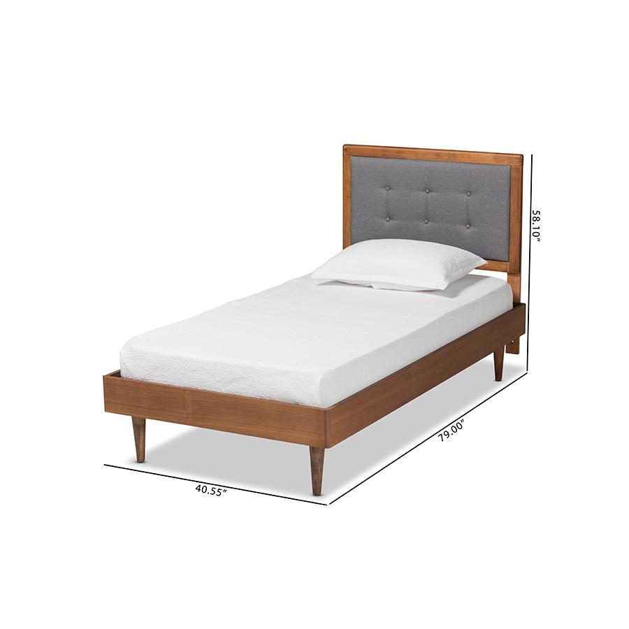 Walnut Brown Finished Wood Twin Size Platform Bed. Picture 8