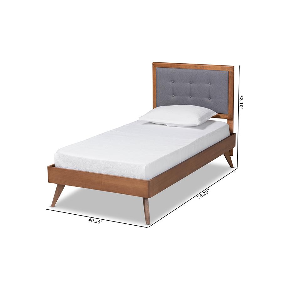 Walnut Brown Finished Wood Twin Size Platform Bed. Picture 8
