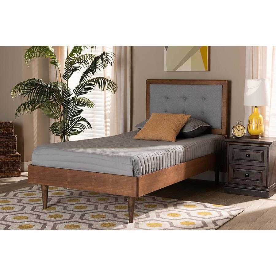 Walnut Brown Finished Wood Twin Size Platform Bed. Picture 6