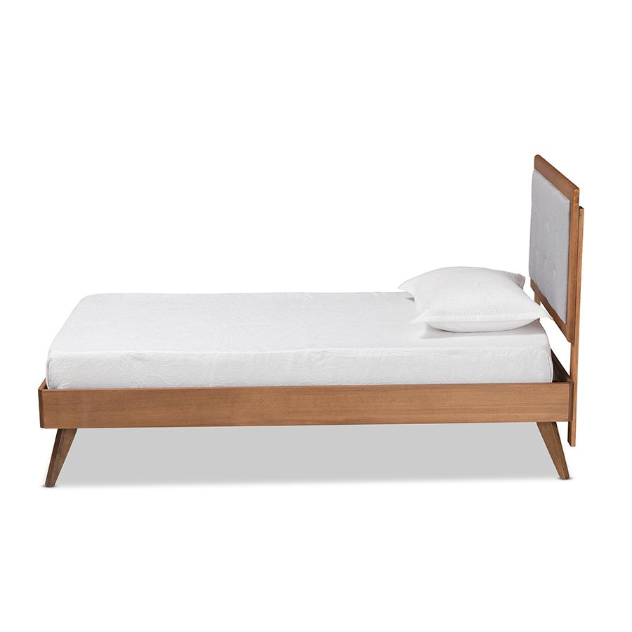 Baxton Studio Alida Mid-Century Modern Light Grey Fabric Upholstered and Walnut Brown Finished Wood Twin Size Platform Bed. Picture 3