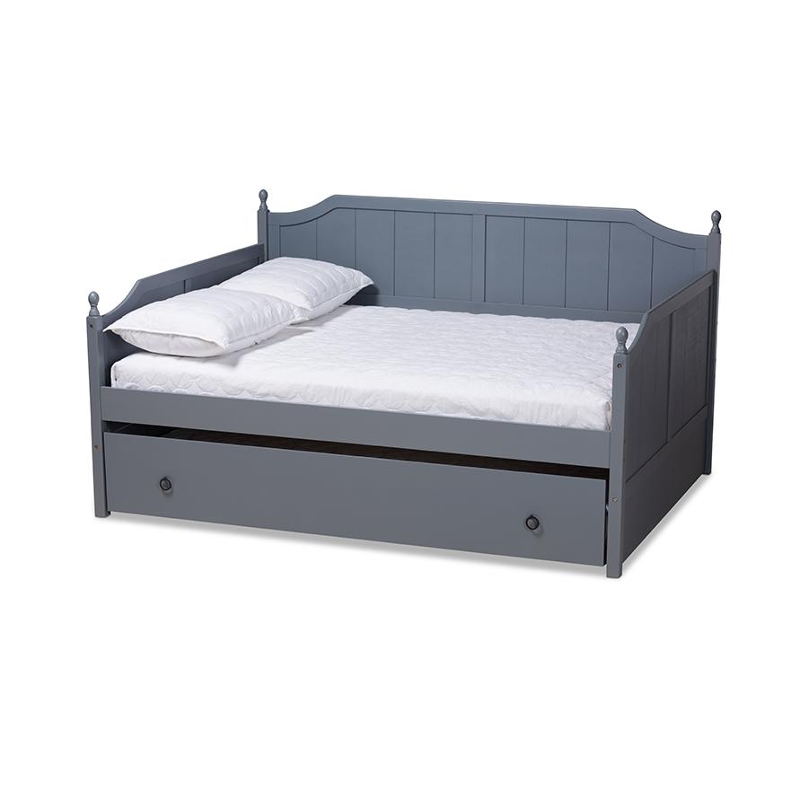 Grey Finished Wood Full Size Daybed with Twin Size Trundle. Picture 1