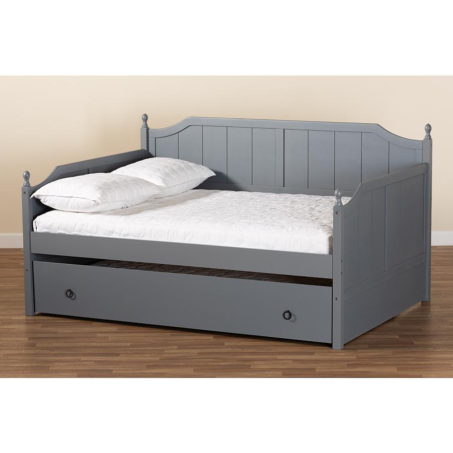 Grey Finished Wood Full Size Daybed with Twin Size Trundle. Picture 10