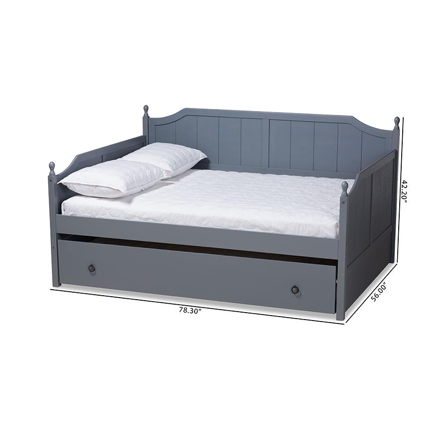 Grey Finished Wood Full Size Daybed with Twin Size Trundle. Picture 11
