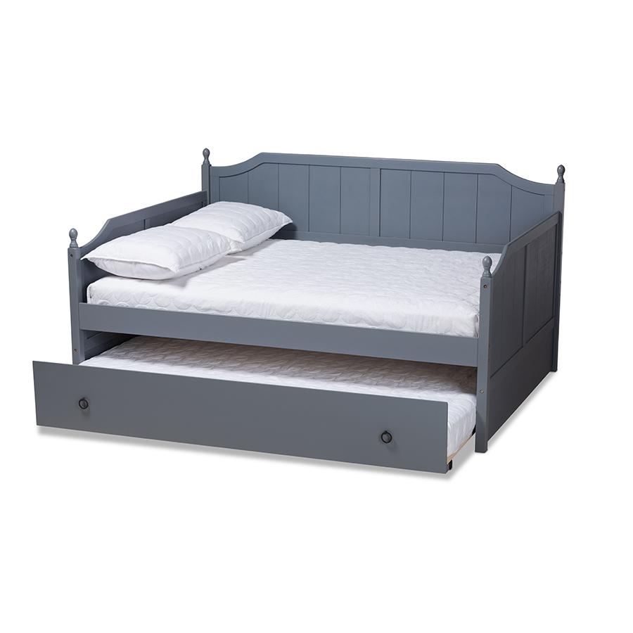 Grey Finished Wood Full Size Daybed with Twin Size Trundle. Picture 2