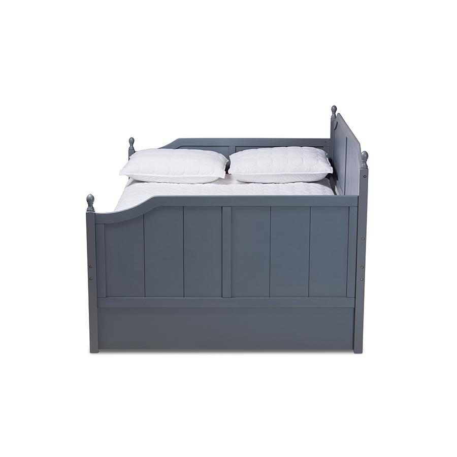 Grey Finished Wood Full Size Daybed with Twin Size Trundle. Picture 3