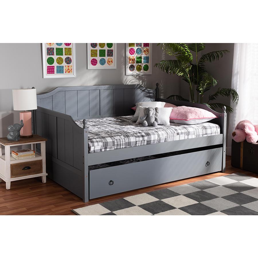 Grey Finished Wood Full Size Daybed with Twin Size Trundle. Picture 8