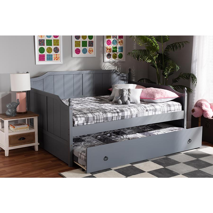 Grey Finished Wood Full Size Daybed with Twin Size Trundle. Picture 9