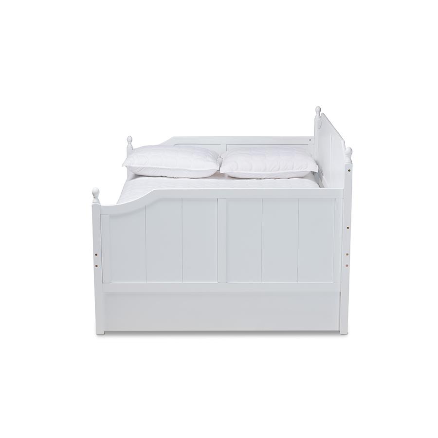 Farmhouse White Finished Wood Full Size Daybed with Twin Size Trundle. Picture 3