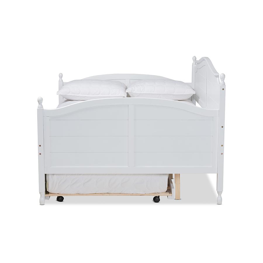 Baxton Studio Mara Cottage Farmhouse White Finished Wood Twin Size Daybed with Roll-Out Trundle Bed. Picture 3