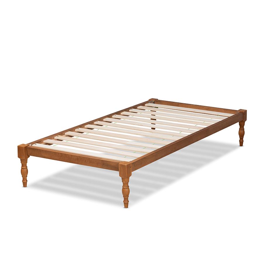 Walnut Brown Finished Wood Twin Size Platform Bed Frame. Picture 3