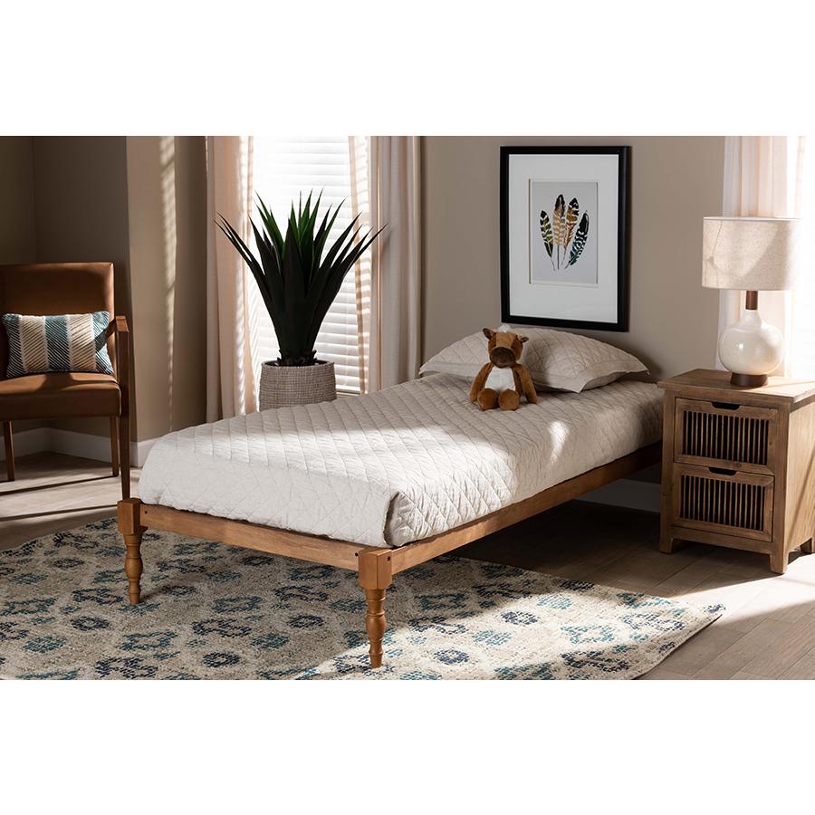 Walnut Brown Finished Wood Twin Size Platform Bed Frame. Picture 5