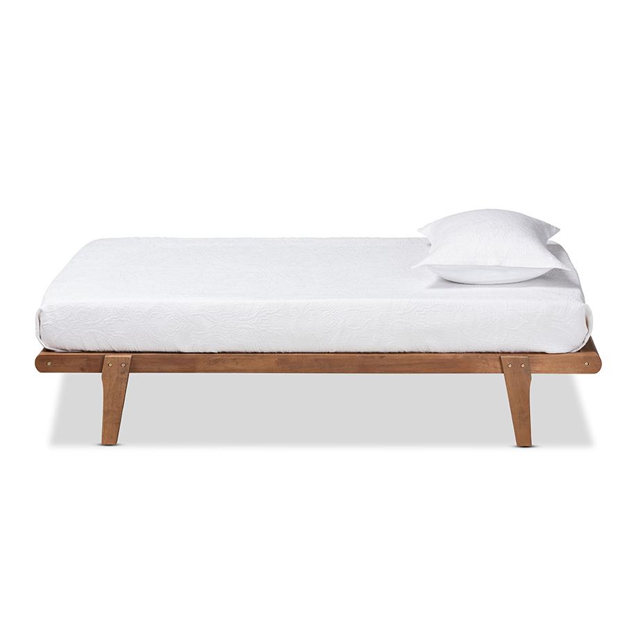 Kaia Mid-Century Modern Walnut Brown Finished Wood Twin Size Platform Bed Frame. Picture 2
