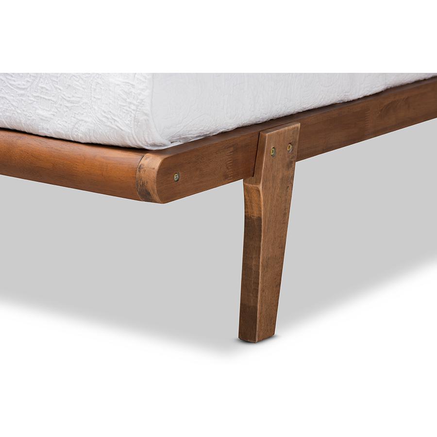 Kaia Mid-Century Modern Walnut Brown Finished Wood Twin Size Platform Bed Frame. Picture 4