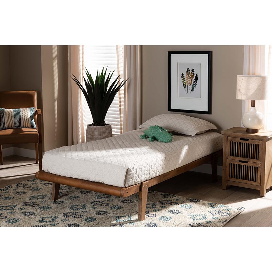 Kaia Mid-Century Modern Walnut Brown Finished Wood Twin Size Platform Bed Frame. Picture 5