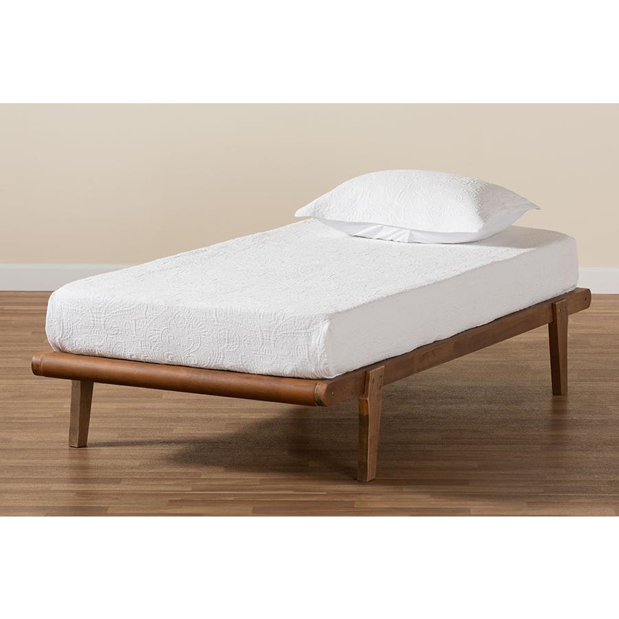 Kaia Mid-Century Modern Walnut Brown Finished Wood Twin Size Platform Bed Frame. Picture 6
