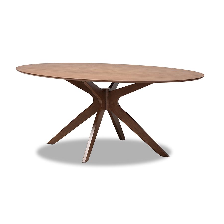 Monte Mid-Century Modern Walnut Brown Finished Wood 71-Inch Oval Dining Table. Picture 1